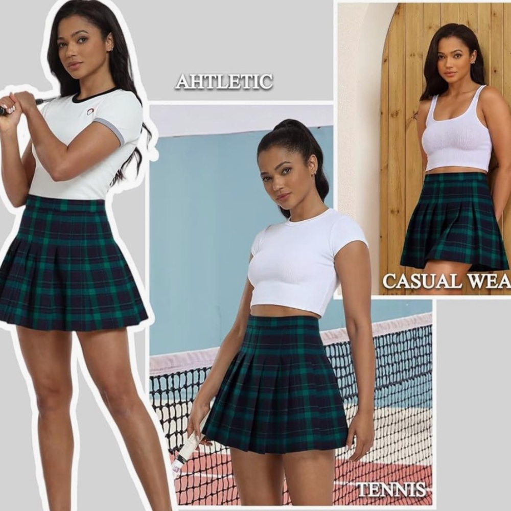 SANGTREE Blue & Green Classic Plaid Pleated Preppy Academia Mini Skirt NWT S?